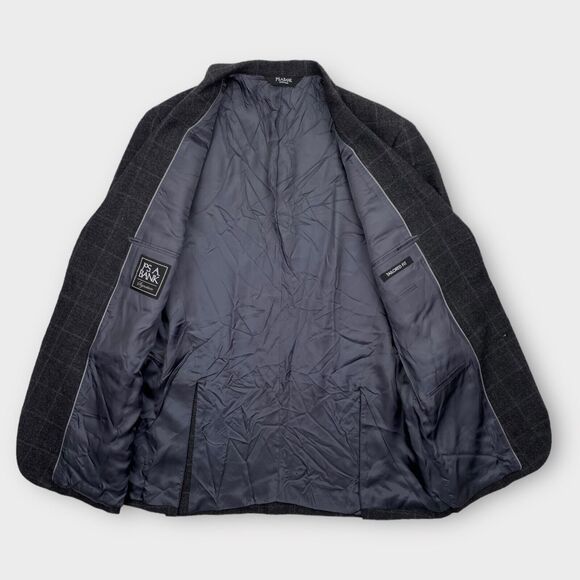 Jos A Bank Blazer Mens 40L Silk Wool Tailored Fit Charcoal Windowpane Check - Picture 6 of 13